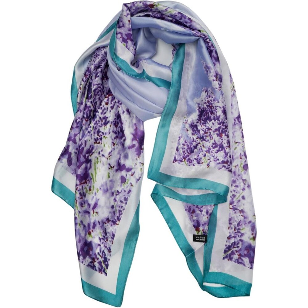 Women Purple rand White Long Stain Mulberry Silk Shawl Lightweight Sunscreen